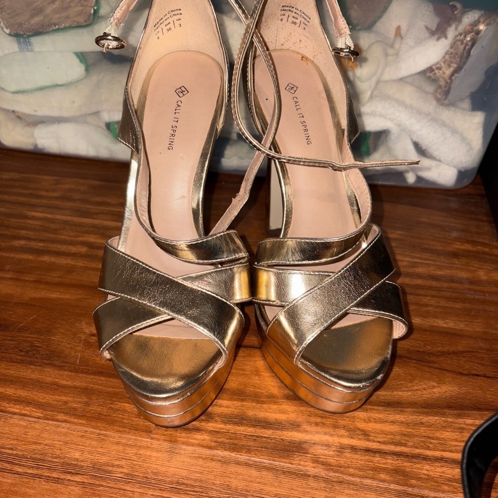 Call It Spring Metallic Gold Platform Heels